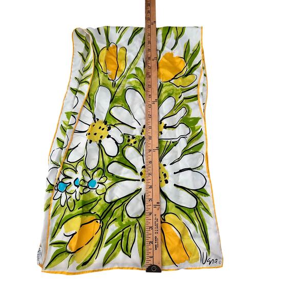 Vintage Vera Women's White Yellow Floral Print Rectangle Head Scarf - Picture 2 of 4